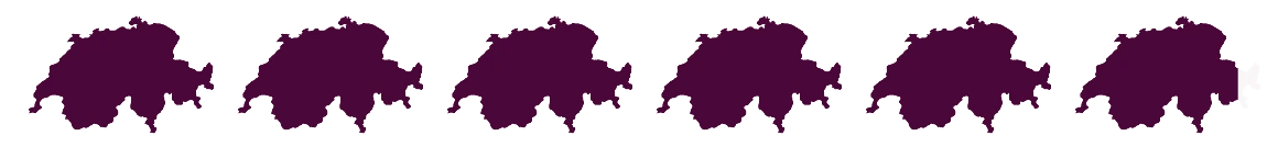 Six silhouettes of Switzerland, the last one almost full